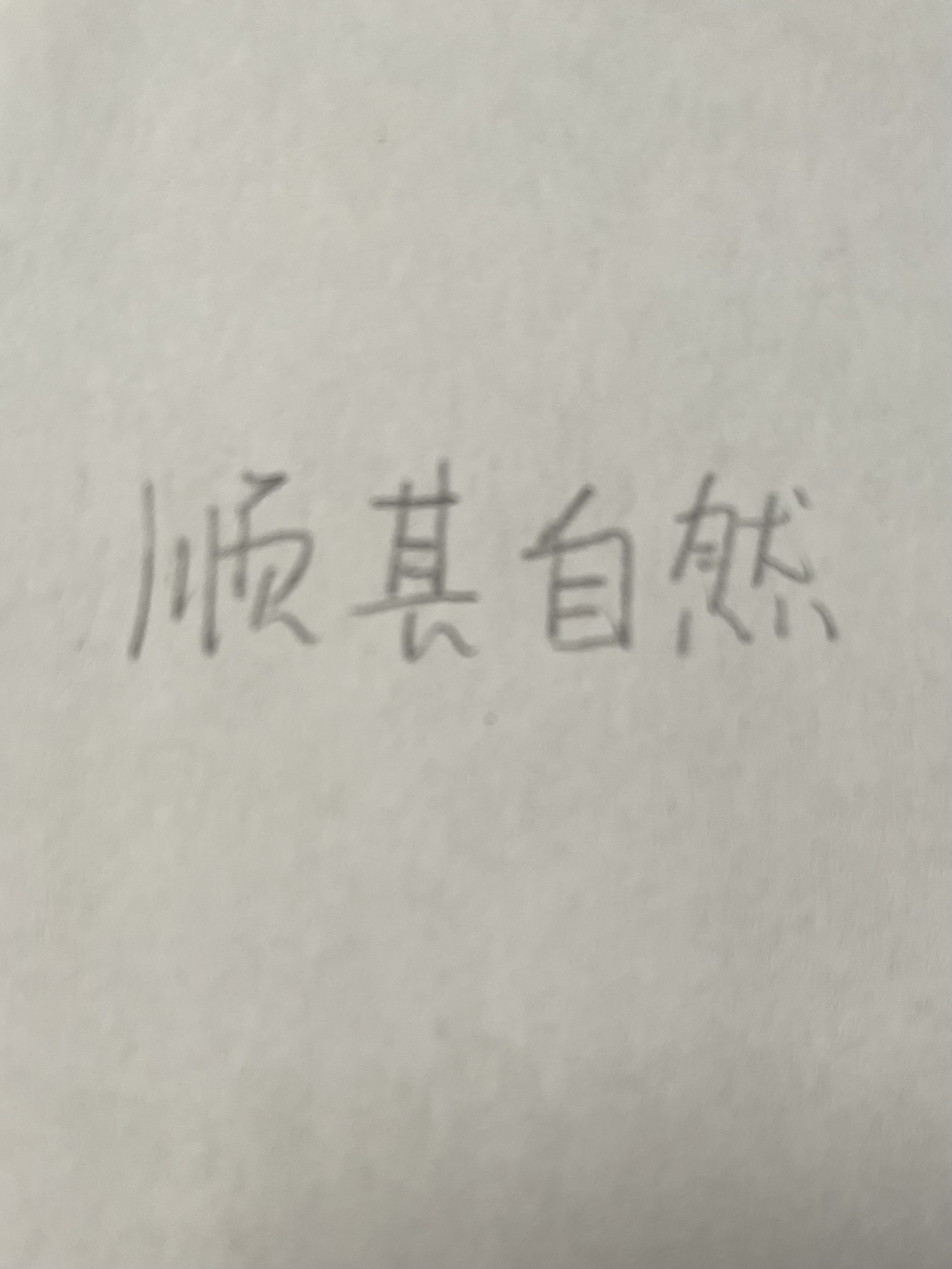 The image shows a piece of paper with the hand-written Chinese phrase "顺其自然" (shùn qí zì rán), which translates to "let nature take its course" or "go with the flow" in English. (Captioned by AI)