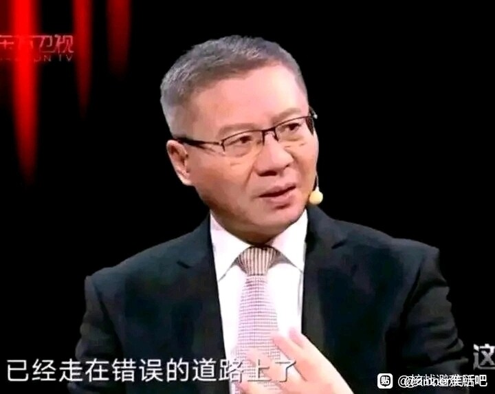 A middle-aged Asian man wearing glasses, a suit, and a tie is shown speaking on a TV program. (Captioned by AI)